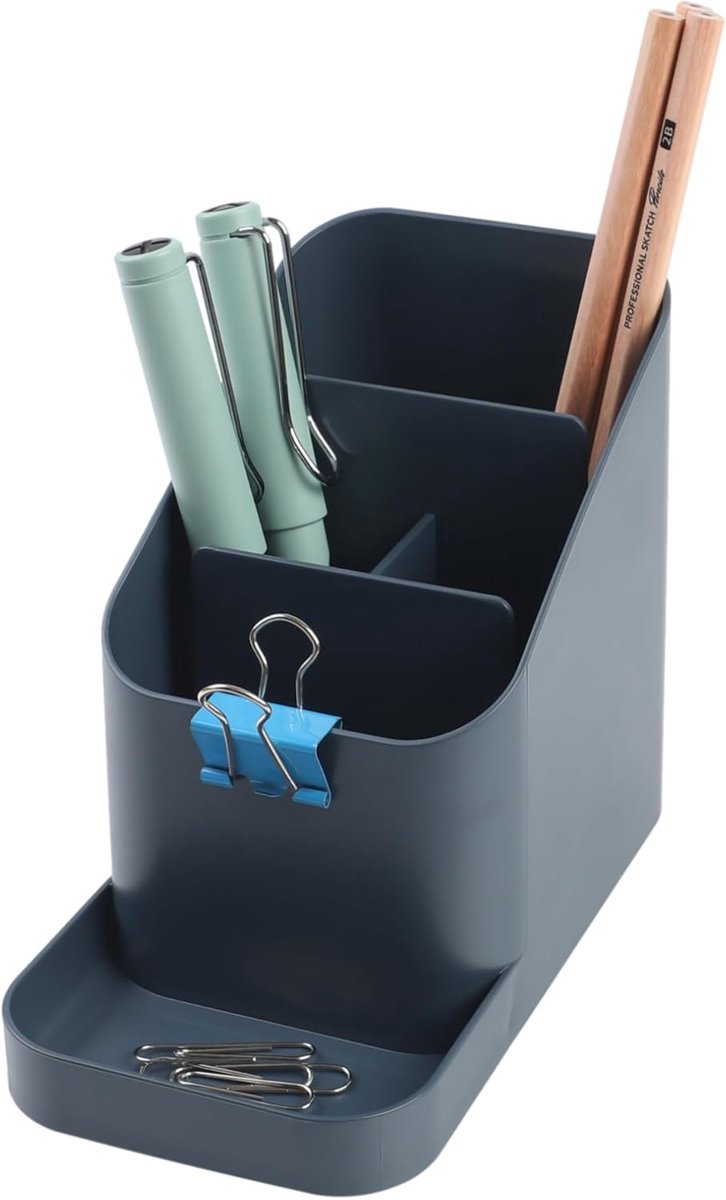 SnelShoppen - BLUE GINKGO Bureauhouder – Organizer voor pennen, notities en bureauaccessoires in Pruisisch blauw - Perfect voor kantoor, studie, en th