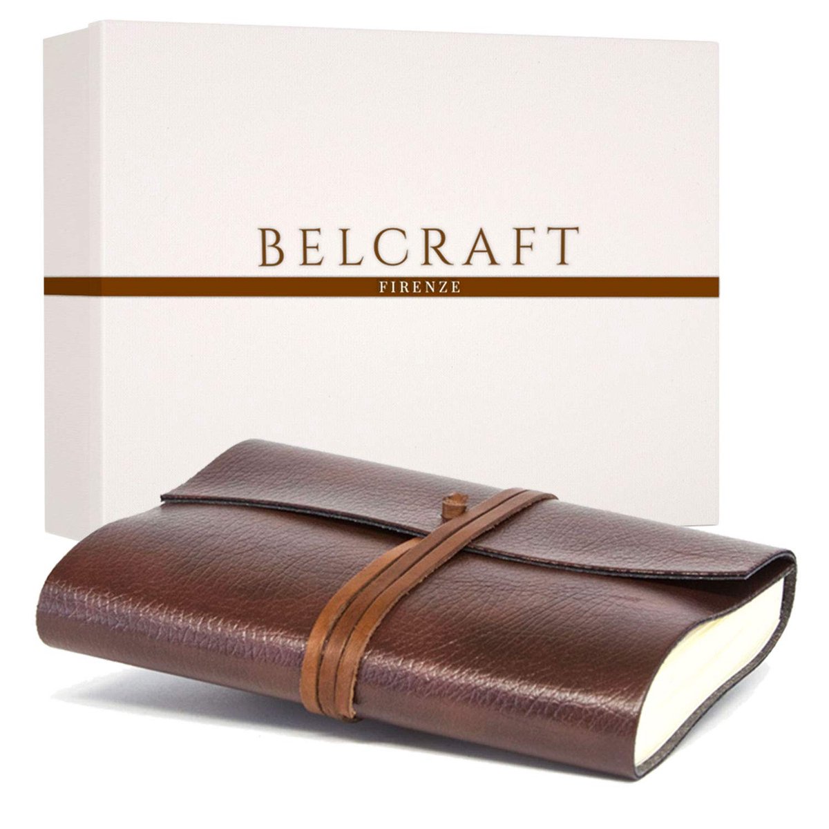 SnelShoppen - BELCRAFT Tivoli Notitieboek A5, handgemaakt, navulbaar, bruin, klassiek Italiaans design, dagboek in geschenkdoos voor schrijven, notiti