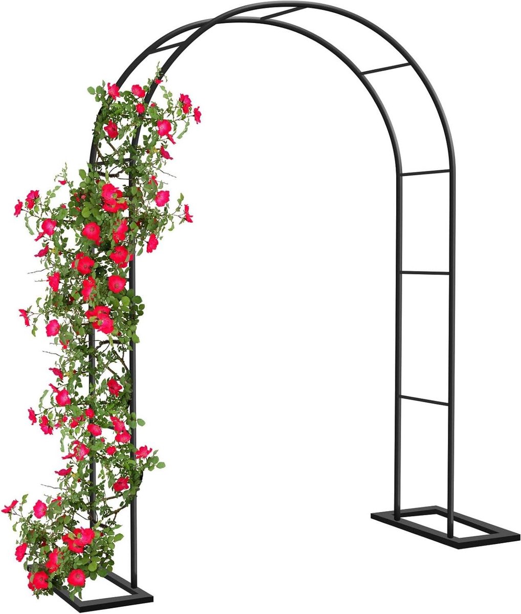 Rozenboog metaal - Tuinboog hekwerk - Planten ondersteunen - Afneembare basis - 188x230 cm - Zwart