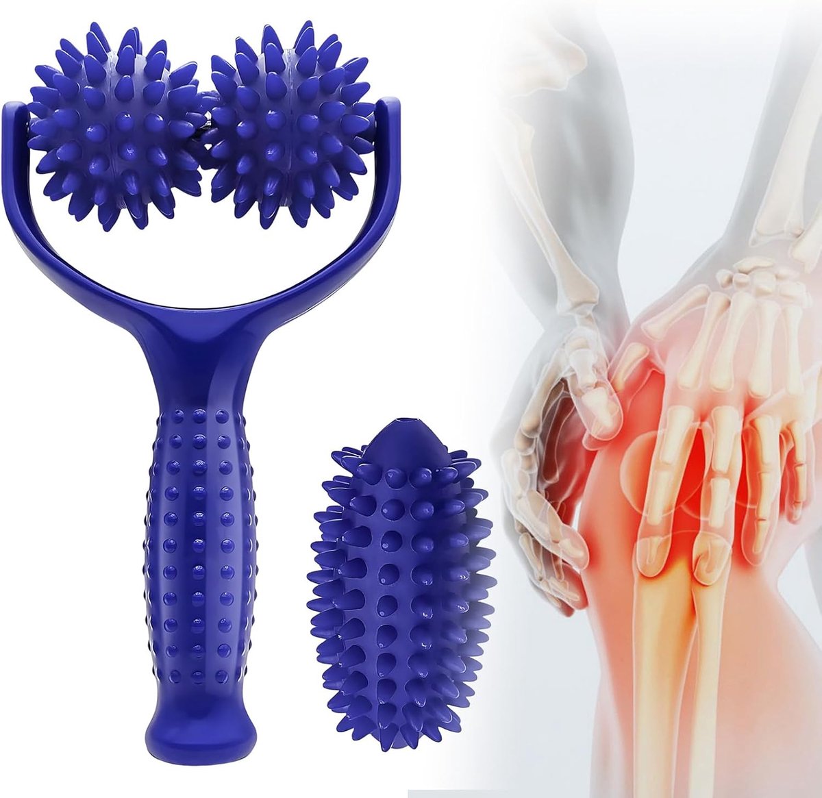 SnelShoppen - Massageroller set, 3 stuks met verwisselbare egelballen, ideaal voor voeten, schouders, nek, rug, benen en rugspieren - Blauw, met handv