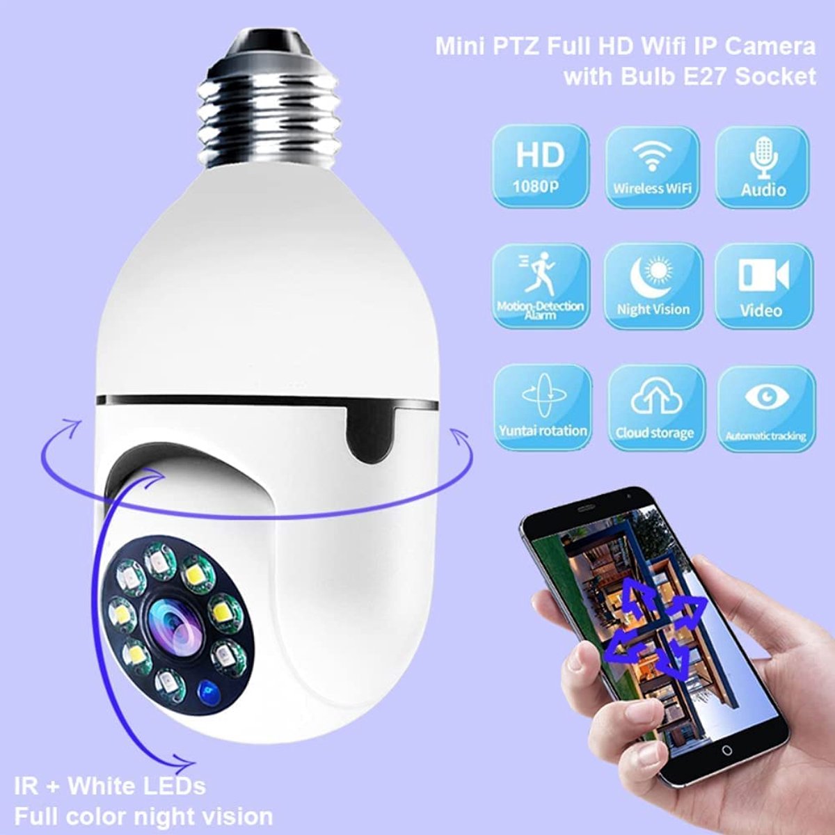 SnelShoppen - DISCORAMA Draadloze Bewakingscamera met 360° Gloeilamp E27, 1080P HD, Afstandsbediening via App, Ideaal voor Thuis, Tuin, Kantoor, Feest