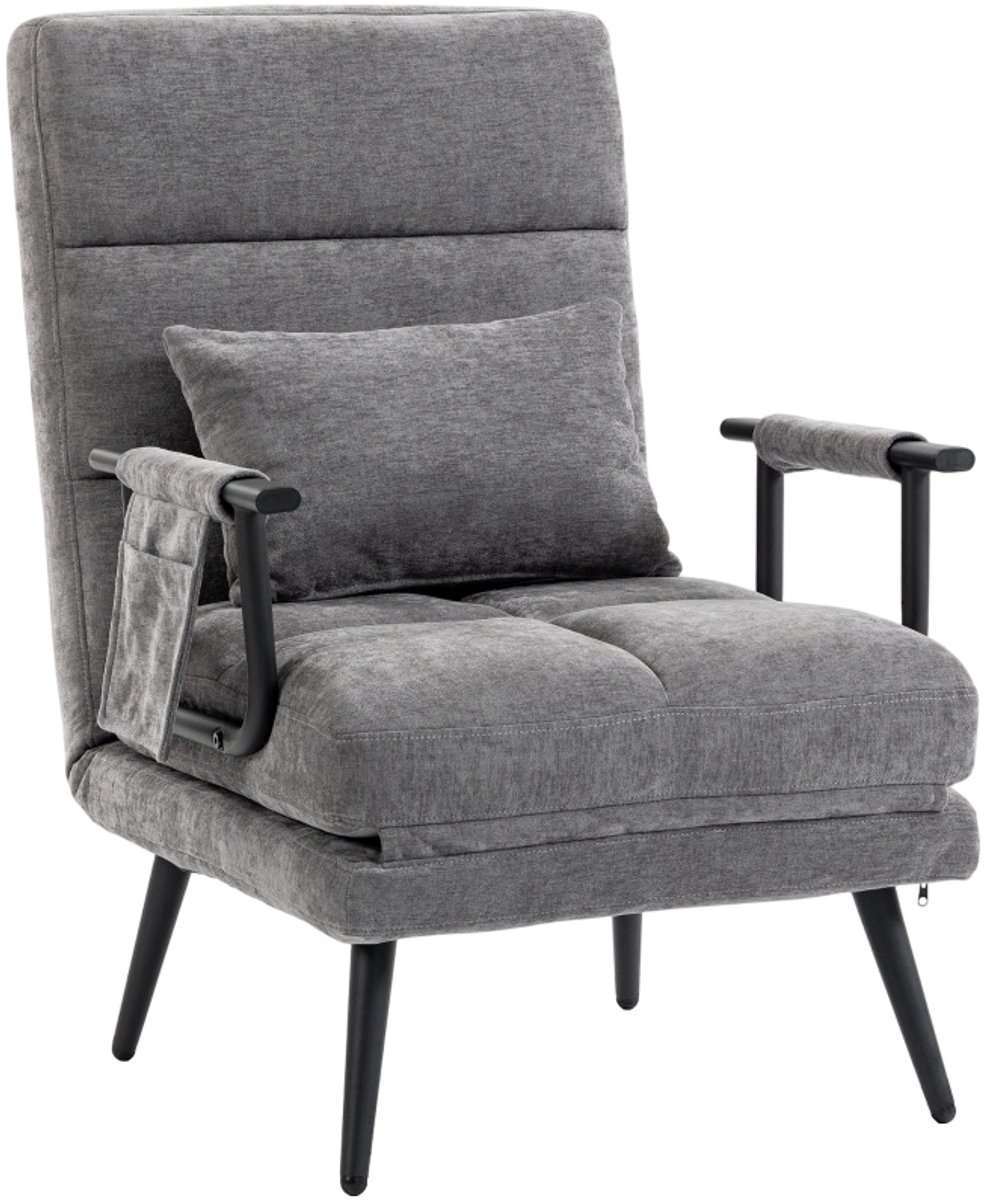 Fauteuil Met Slaapfunctie Klapbaar - 5-Standen Verstelbare Rugleuning Met Lendenkussen - Voor Woonkamer En Slaapkamer - Chenille - Grijs