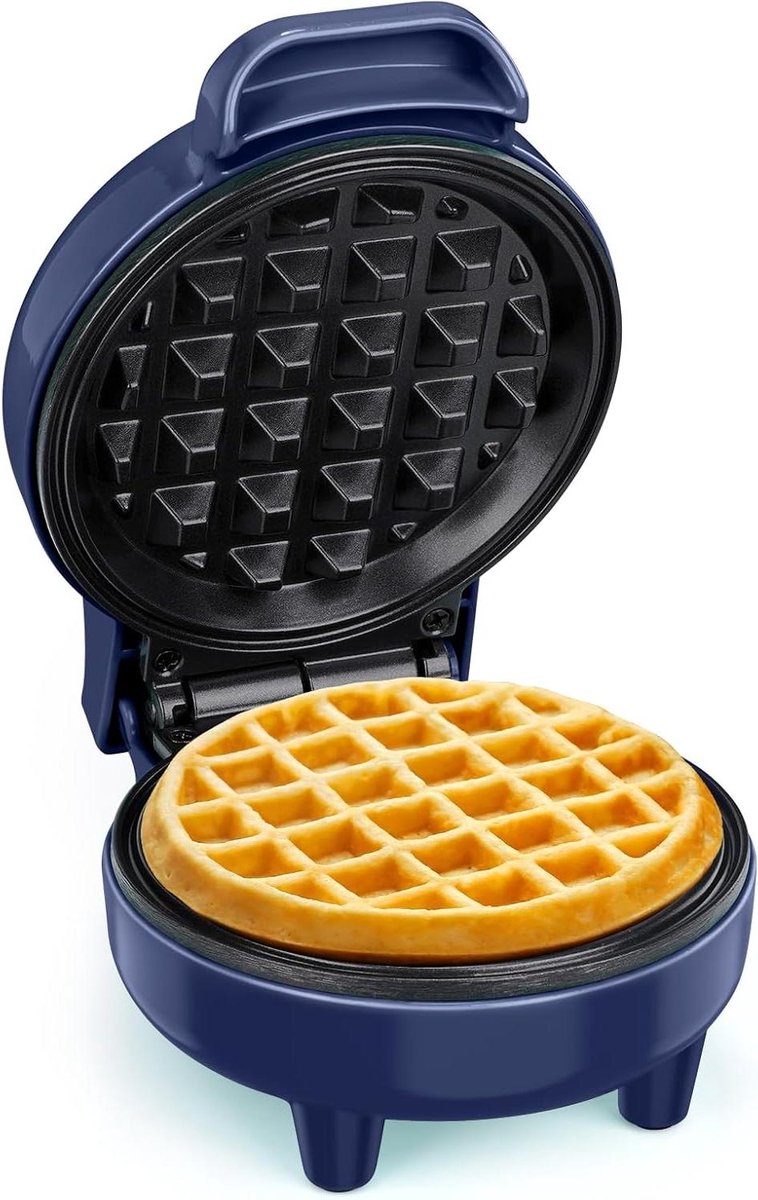 Wafelijzer - Mini wafelmaker - Kleine wafels maken - Antiaanbaklaag - Compact design - Blauw