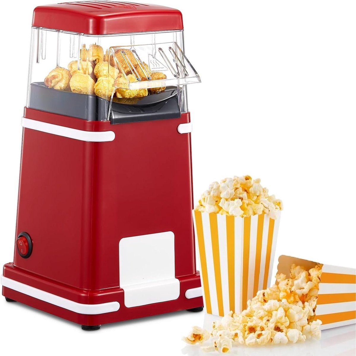 Popcornmachine - Hete lucht - Thuisbioscoop maken - Olievrije bereiding - 60 Gram capaciteit - Rood