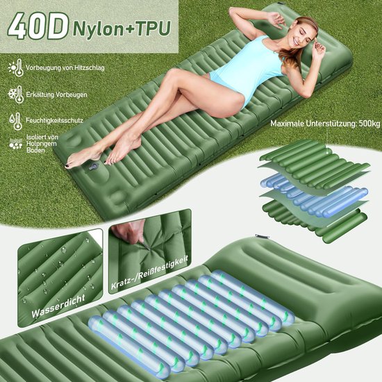 SnelShoppen - Camping zelfopblazend matras 12 cm dik met voetperspomp, ultralicht en waterdicht luchtmatras voor outdoor, wandelen, backpacken en kamp van Snelshoppen — afbeelding 5