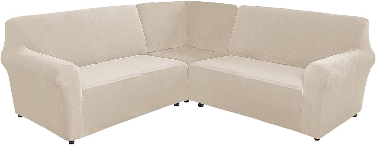 Elastische Stretch Sofa Cover voor L-vormige Velours Hoekbank, Wasbare en Antislip Meubelbeschermer voor 5-Zits Bank