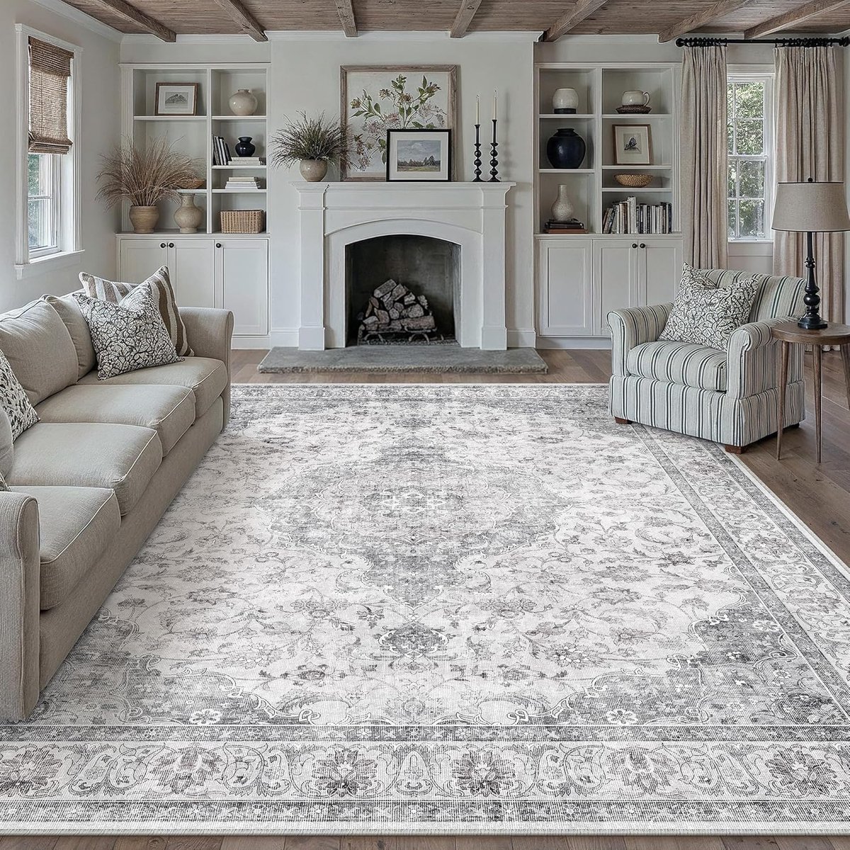SnelShoppen - Vintage Grijs Vloerkleed 300x400cm, Antislip, Wasbaar, Zacht Kortharig Vloerkleed voor Slaapkamer, Woonkamer, Kinderkamer, Kantoor