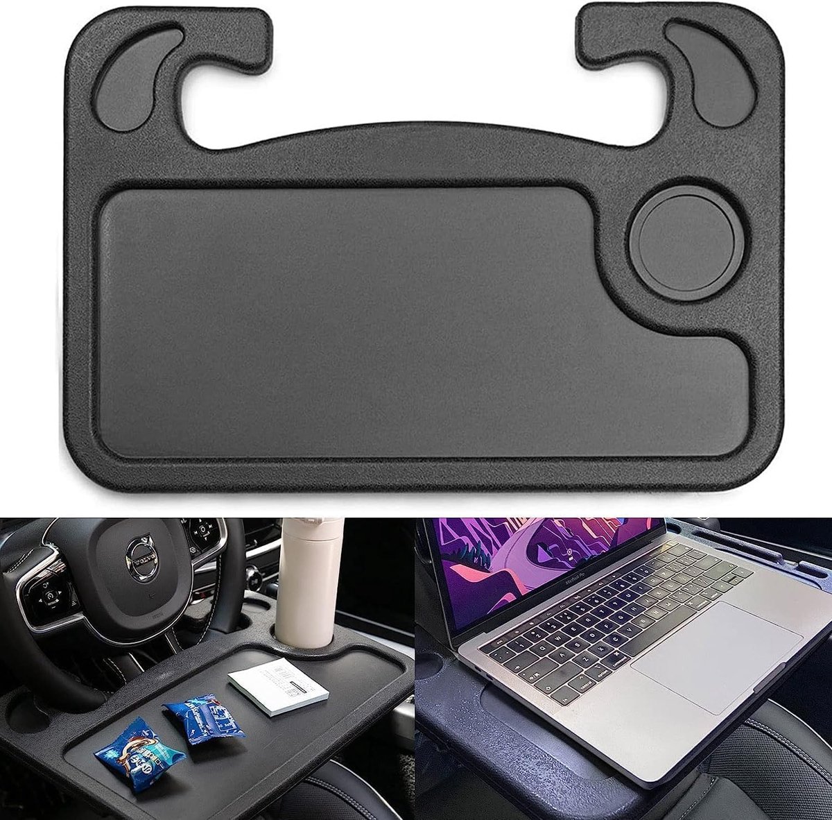 SnelShoppen - 2-in-1 Stuurtafel voor Auto, Multifunctioneel en Draagbaar, 43 cm x 29 cm, Geschikt voor de Meeste Voertuigen, Stuurwieltafel in Zwart v