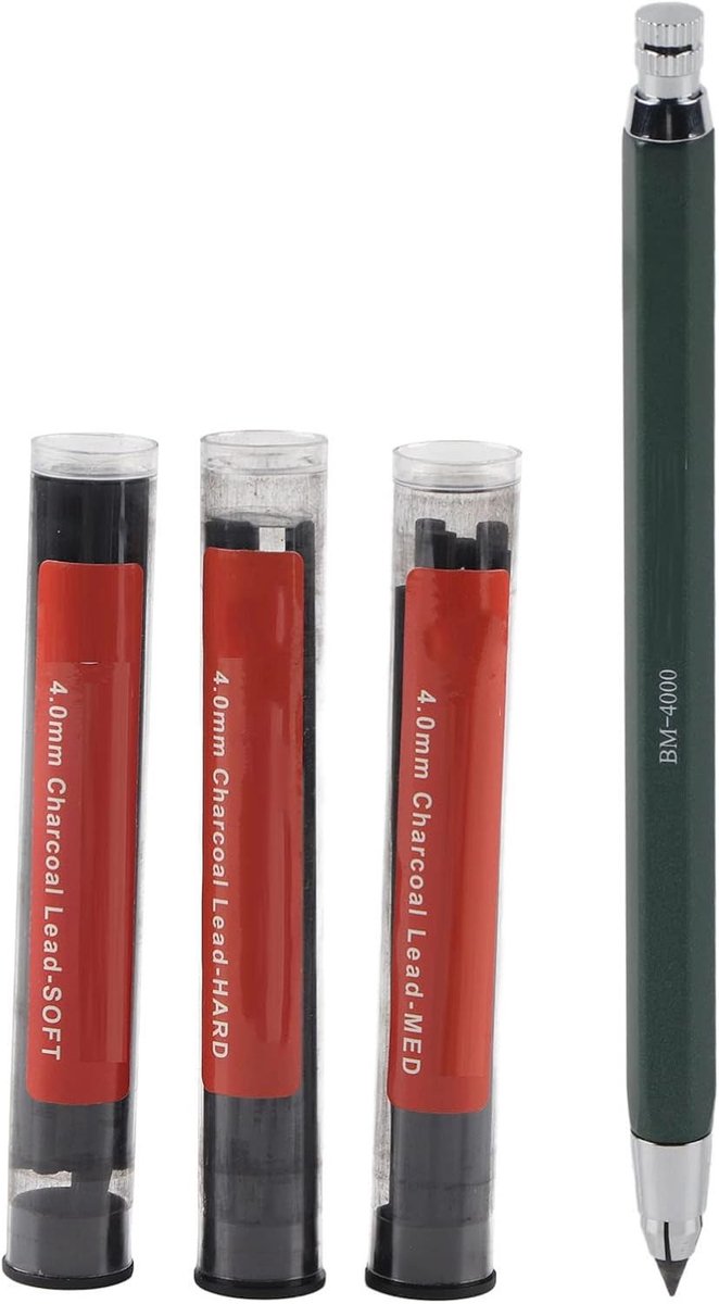 Professionele Automatische Potloodset 4mm voor Schetsen en Kunst, Uitwisbare Houtskoolpen en Dikke Grafietpen voor Kunstenaars, Studenten en Beginners