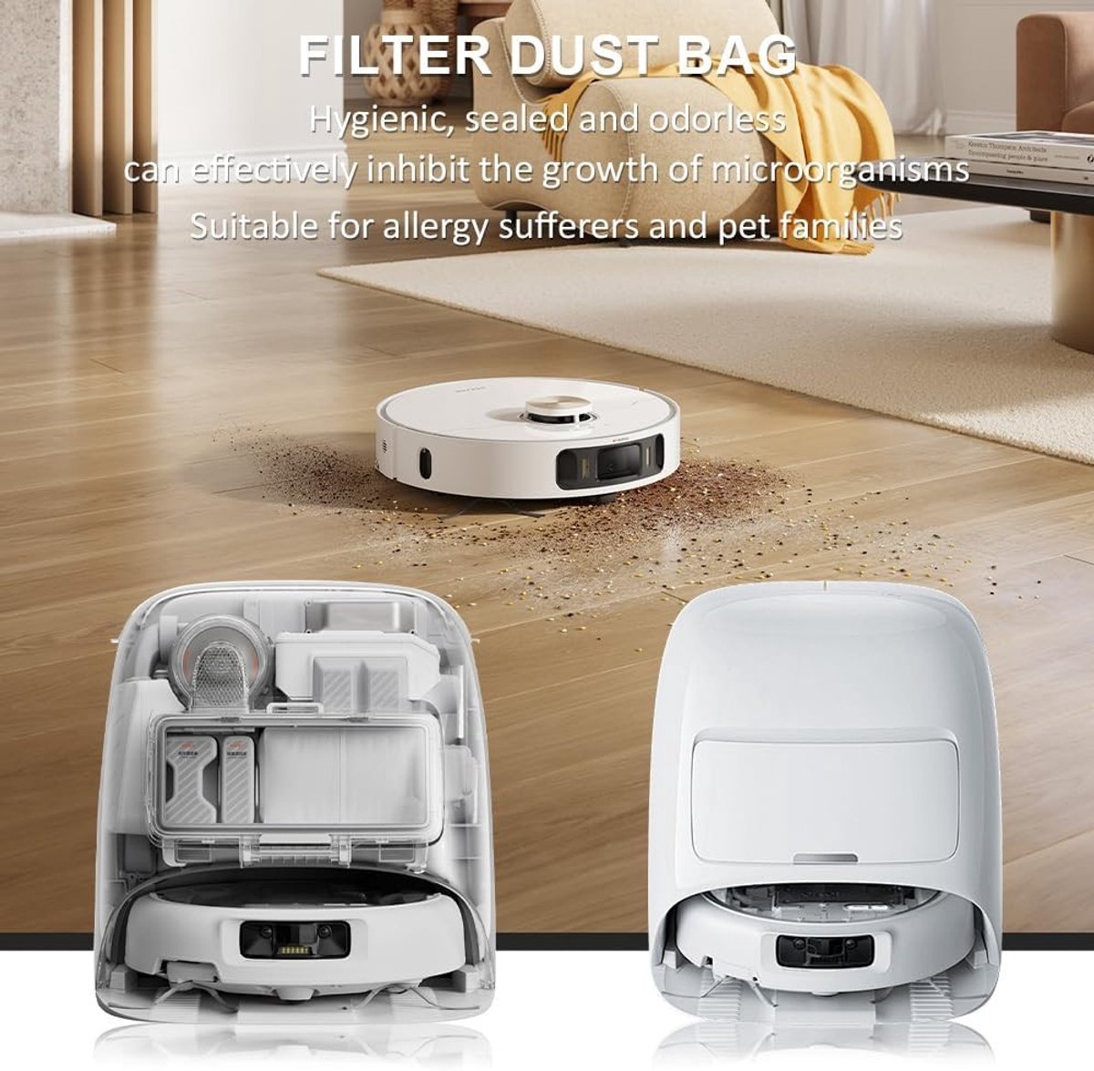 Stofzuigerzakken voor robotstofzuigers, meerlaags vlies, lekvrij design, 4 stuks, 2,5 liter inhoud, ideaal voor efficiënt stofzuigen en optimale filtering