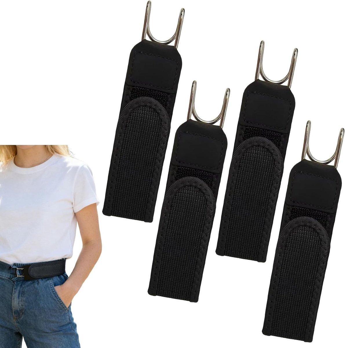 Riemen zonder gesp voor heren en dames | Onzichtbare elastische riem met metalen haken, stretch vervanging voor jeans, broeken en jurken, ideaal voor dagelijks gebruik