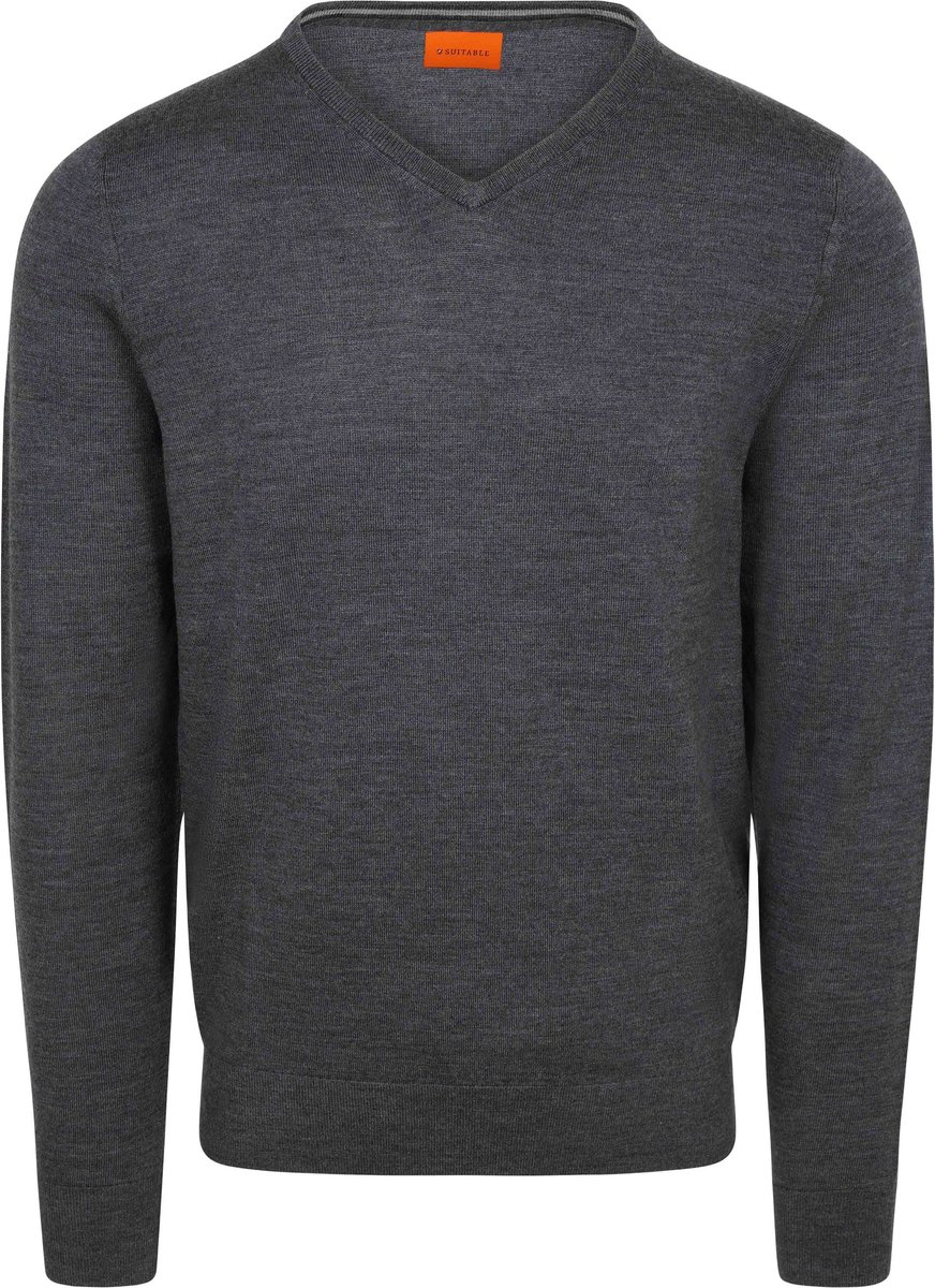 Suitable Merino Pullover V-Hals Antraciet - Maat M - Heren