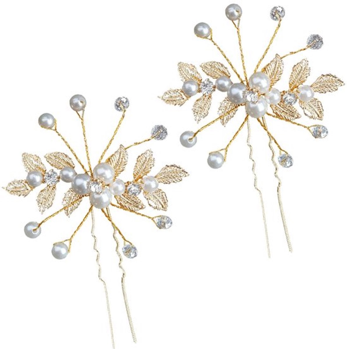 Haarkam - 2 Stuks Haaraccessoires - Bruid - Haarkammetjes - Haarspeld met Parels - Strass - U-vormig Design - Haarsieraad