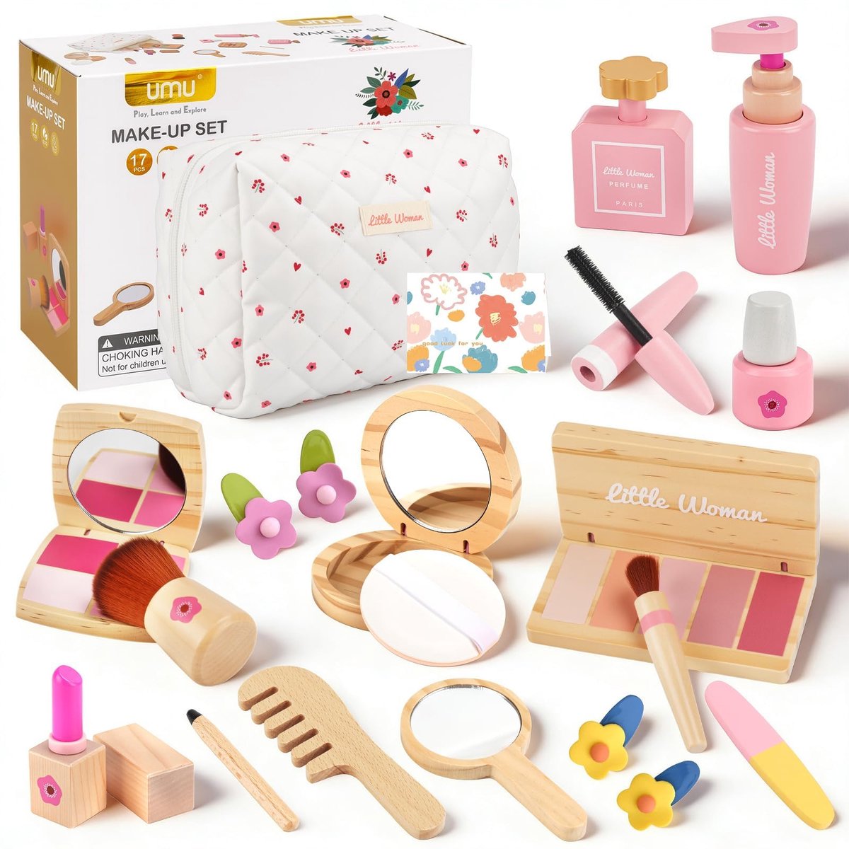 SnelShoppen - Houten Make-upset voor Kinderen - Nep Make-up Speelset - Speelgoed voor Rollenspellen - Verjaardagscadeau en Kerstmis - Geschikt voor Me