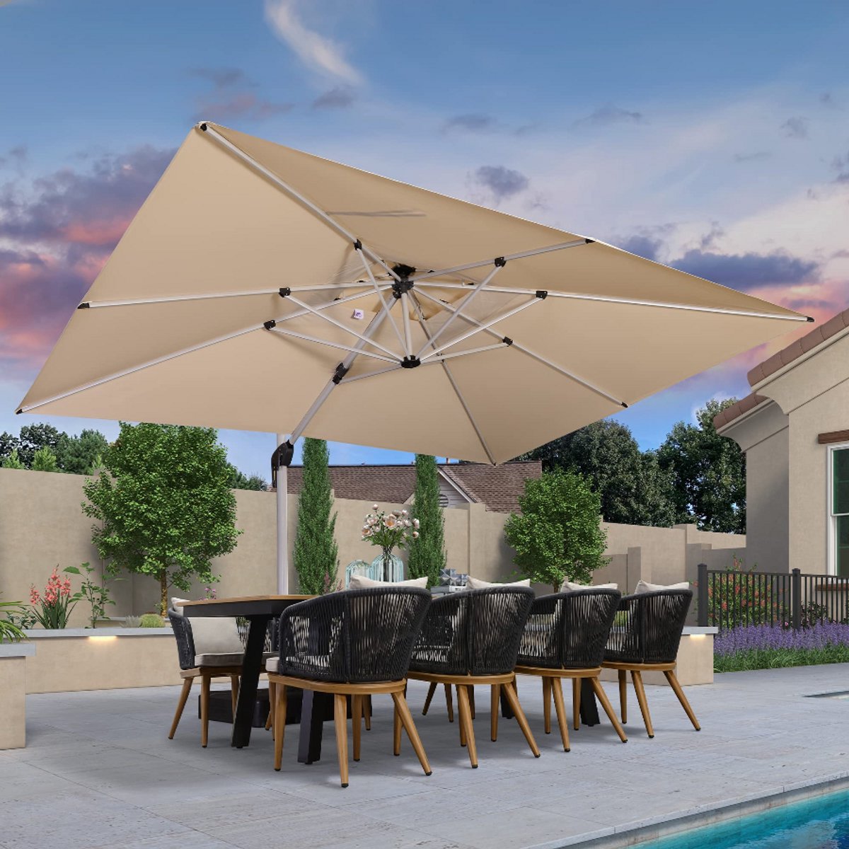 Purple Leaf Cantilever Parasol with double top 400x300 cm - khaki