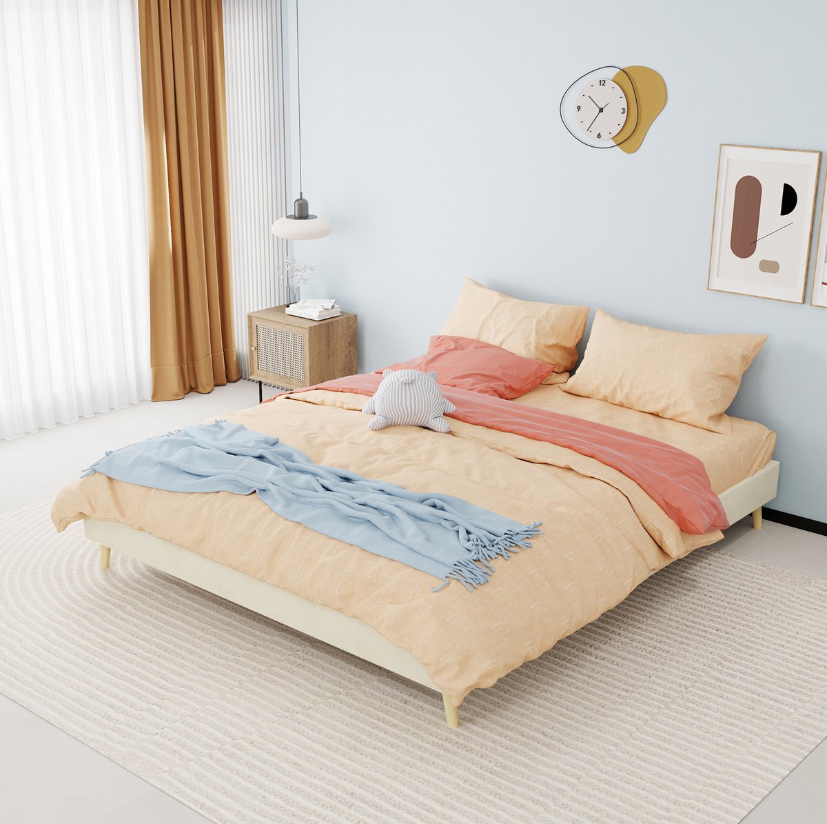 DESMIU Bed 160x200 cm – Tweepersoons Bedframe Van Fluweelstof – Lattenbodem Met Onderbedruimte – Voor Slaapkamer – Beige – Zonder Matras