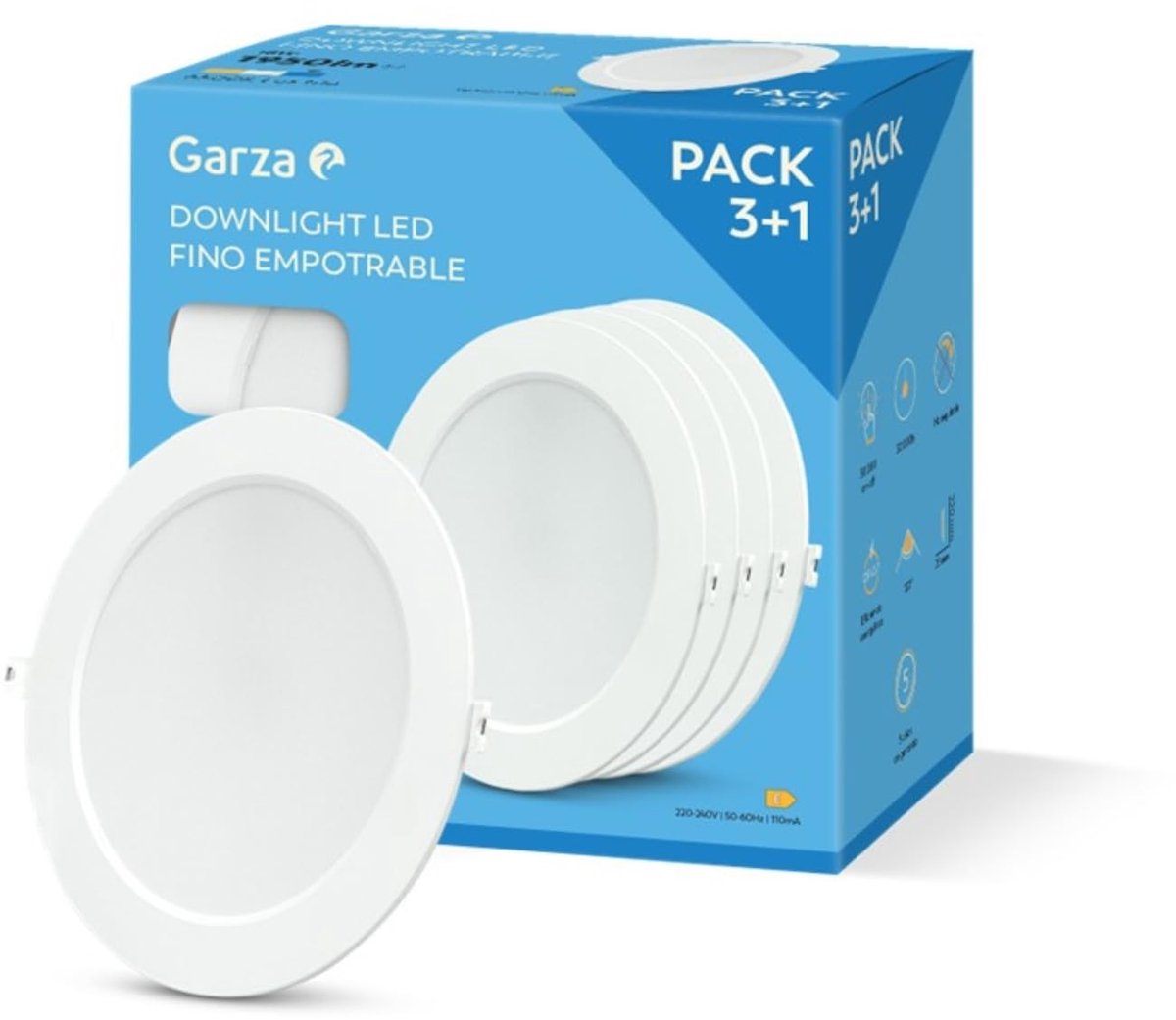 SnelShoppen - Set van 3+1 Led-inbouwdownlights 18 W, 6500 K Koud Licht, Ø 220 mm, Platte Witte Plafondlamp voor Badkamer, Woonkamer en Keuken