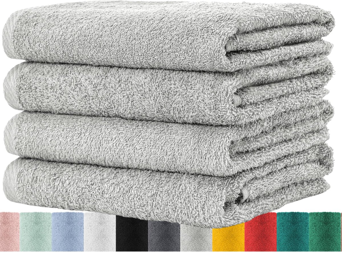 SnelShoppen - Set van 4 Badstoffen Handdoeken 50 x 100 cm, 100% Katoen, Grijs, Luxe Badhanddoeken voor Thuis, Zwembad, Camping en Sport