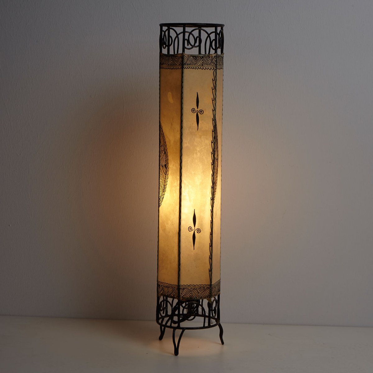 Staande lamp – Oosterse vloerlamp – Hennalamp – Geitenleer – Wit – 100 cm