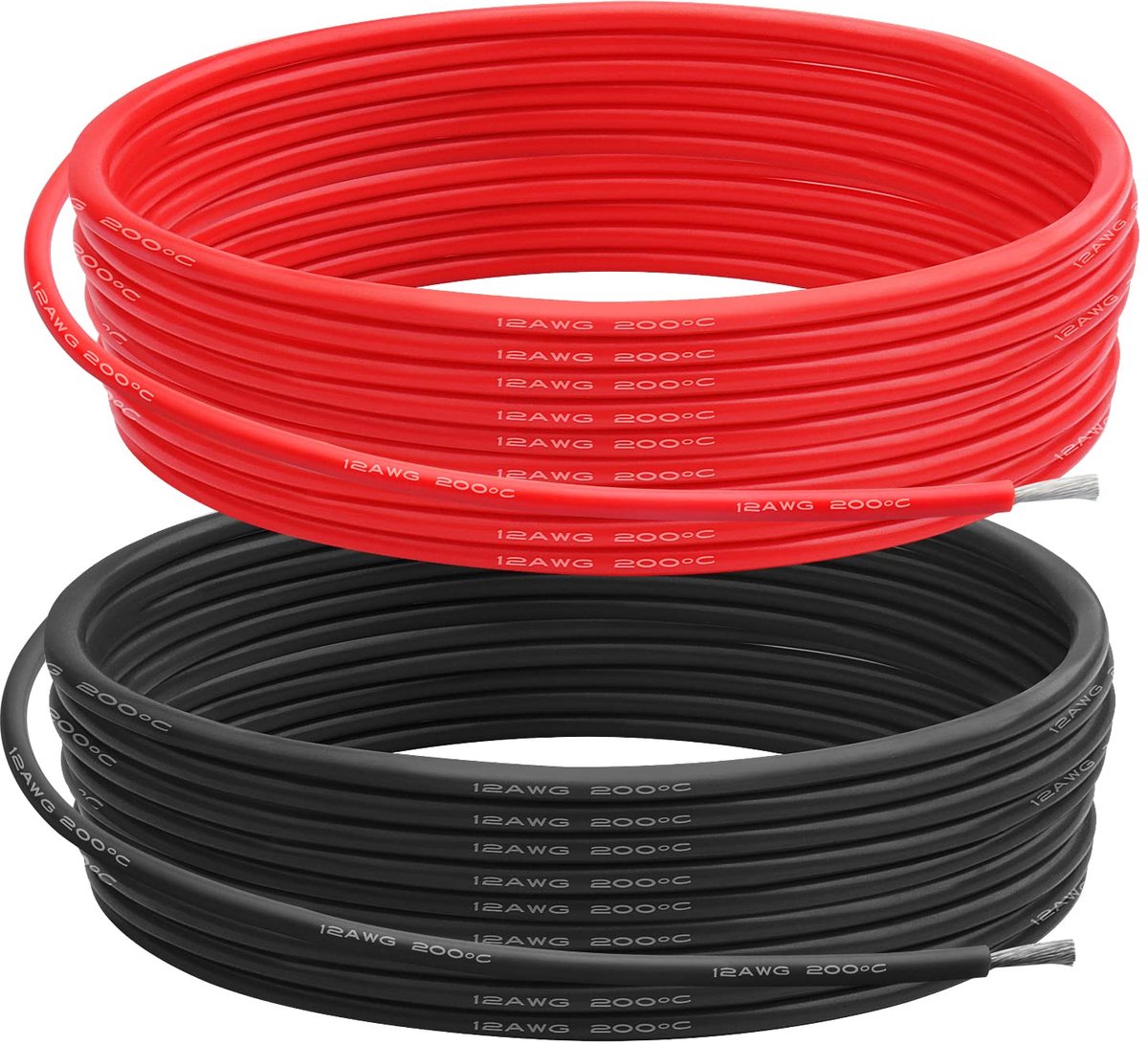 SnelShoppen - 12 AWG Siliconen Elektrische Draad 10 m, 12 Gauge 3.4 mm² Elektrische Kabel (5 m Zwart + 5 m Rood), Flexibele 680 Strengen 0,08 mm Verti
