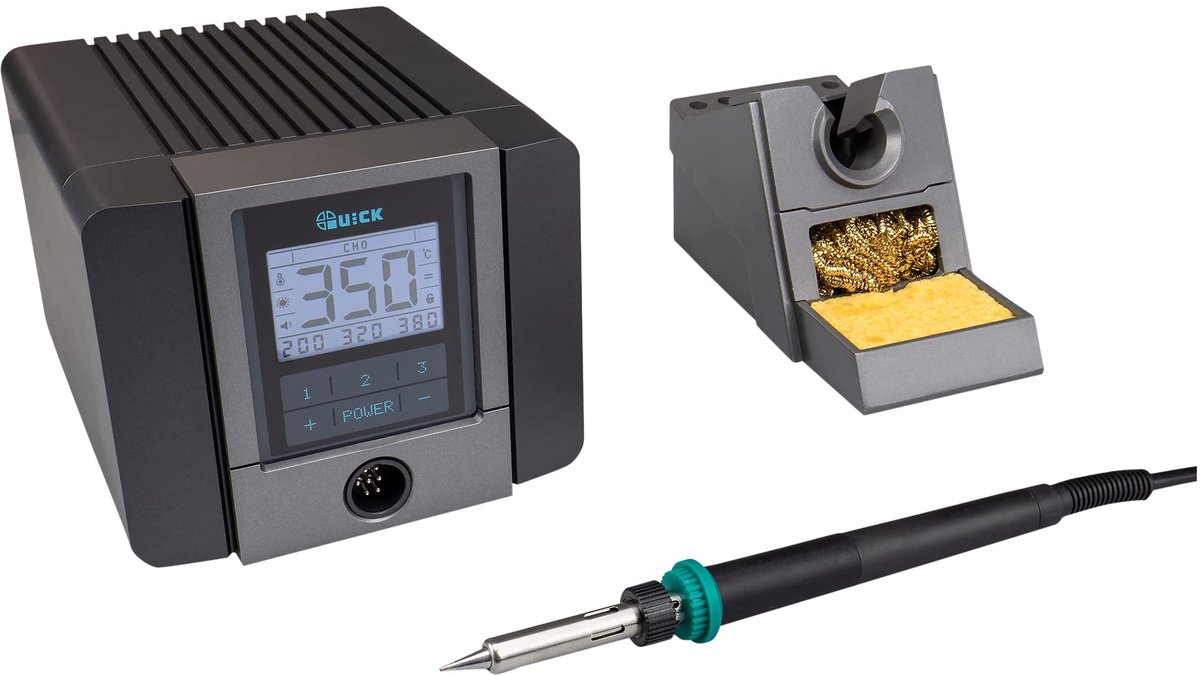 SnelShoppen - QUICK TS2200 Digitaal Regelbare ESD Soldeerstation 90 Watt met Soldeerbout, Hoog Vermogen Verwarmingselement en Accessoires voor Industr
