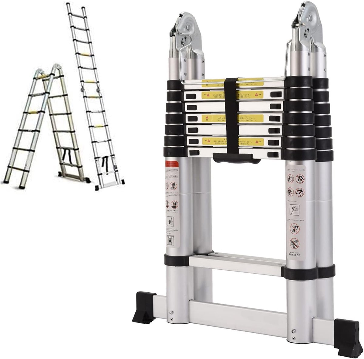 SnelShoppen - Multifunctionele ladder 2-in-1 vouwladder 5 m telescopische ladder van aluminium 150 kg belastbaarheid 16 sporten voor klussen, tuin, en