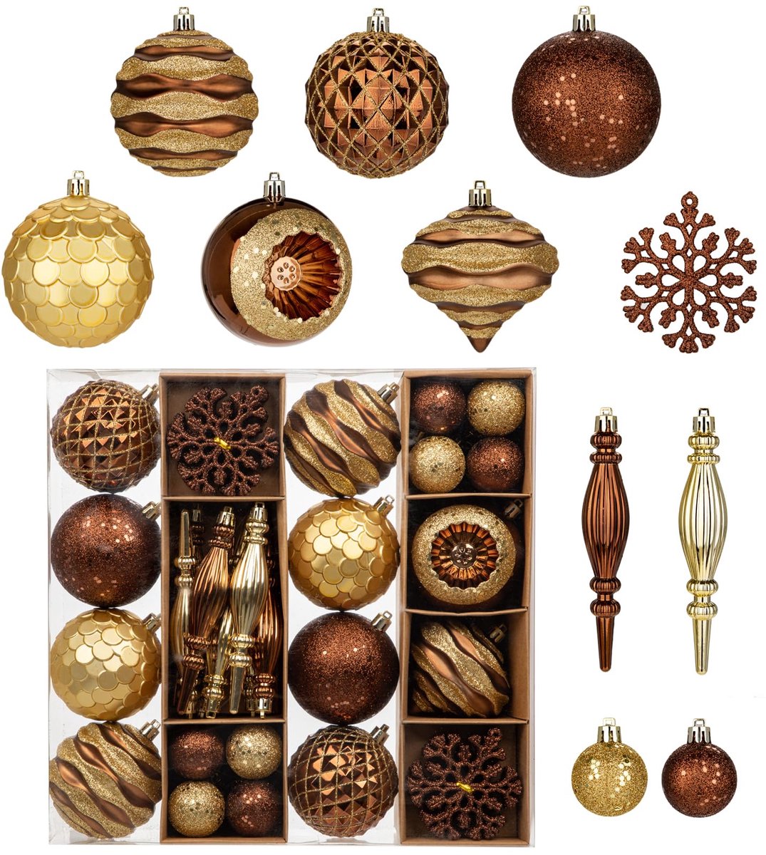 SnelShoppen - Set van 50 kerstballen kunststof kerstdecoratie voor kerstboom, kleurrijke kerstbal decoratieset voor feest, bruiloft en kerst