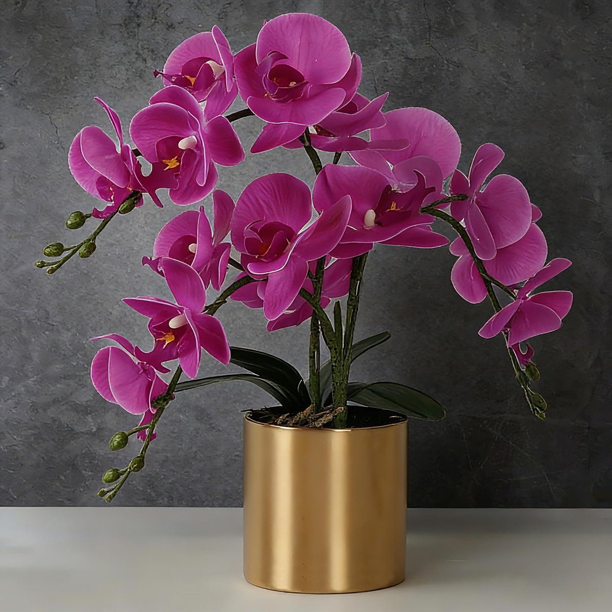 SnelShoppen - Kunstorchidee Bloem met Vaas, Witte Orchidee Bonsai Faux Orchidee Phalaenopsis Plantenpot Arrangement voor Woondecoratie, Paars en Goude