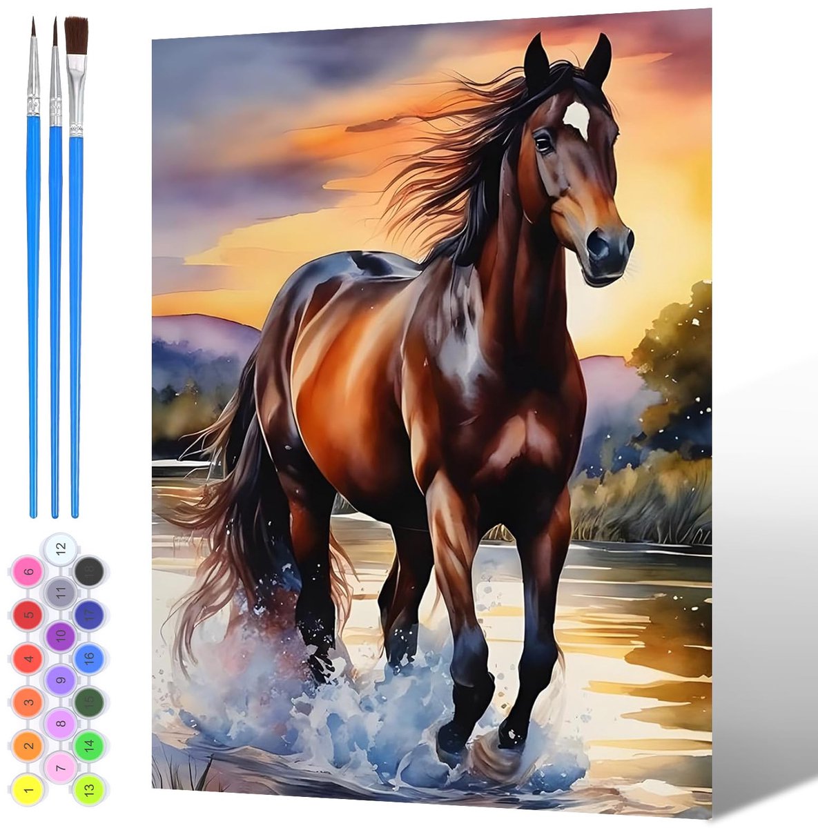 SnelShoppen - Schilderen op Nummer Paarden voor Volwassenen Kinderen, DIY Acryl Dieren Verf op Canvas, Compleet met Schilderhulpmiddelen, Creatief Hob