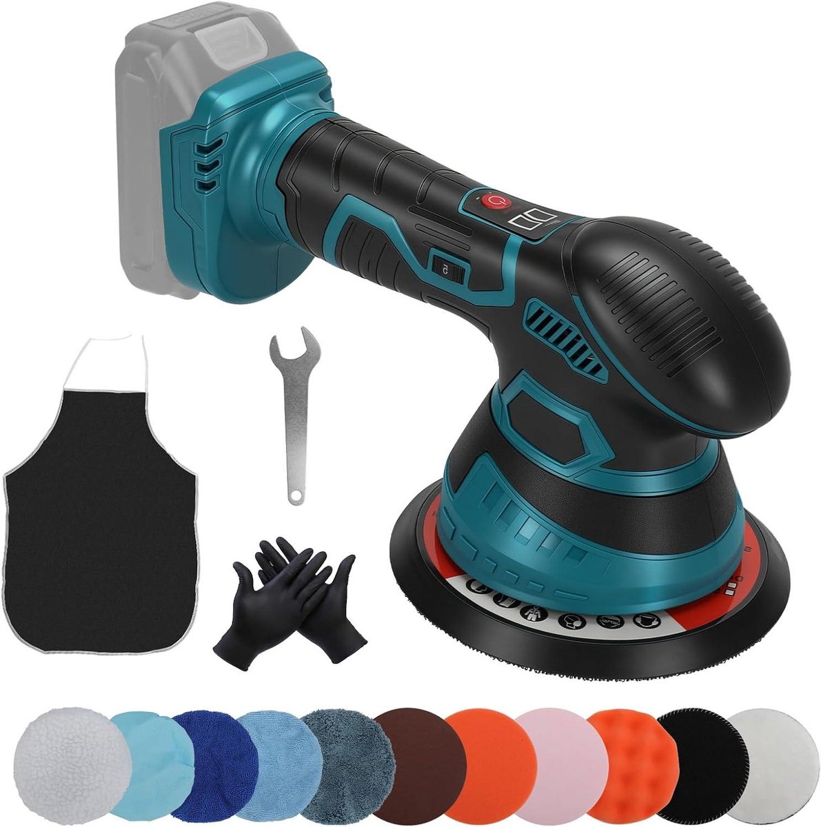 Draadloze Polijstmachine - Auto poetsmachine - Auto detailen - 6 Snelheden Variabel - 15 cm Schijf - Turquoise