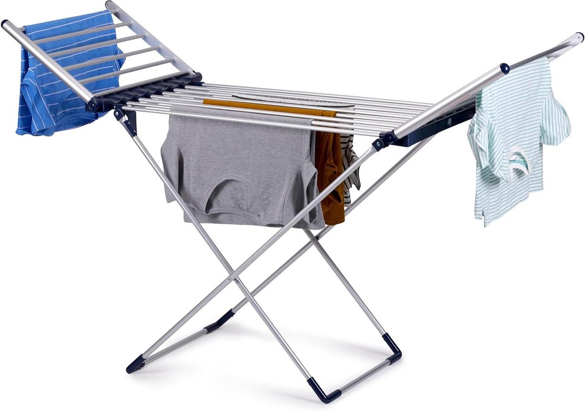 Elektrisch Droogrek Verwarmd Wasrek Kleding Drogen Instelbare Temperatuur 12 Meter Droogruimte Grijs