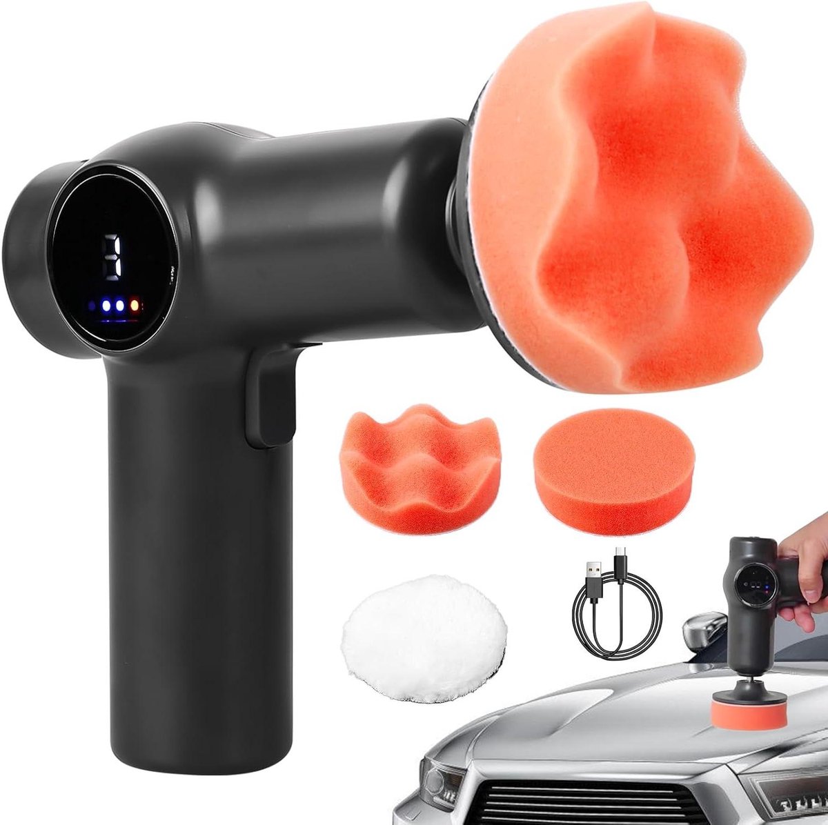 Mini Polijstmachine - Accu Polijstset - Auto Onderhoud - 2 Snelheden Instelbaar - 2x 2000 mAh - Zwart