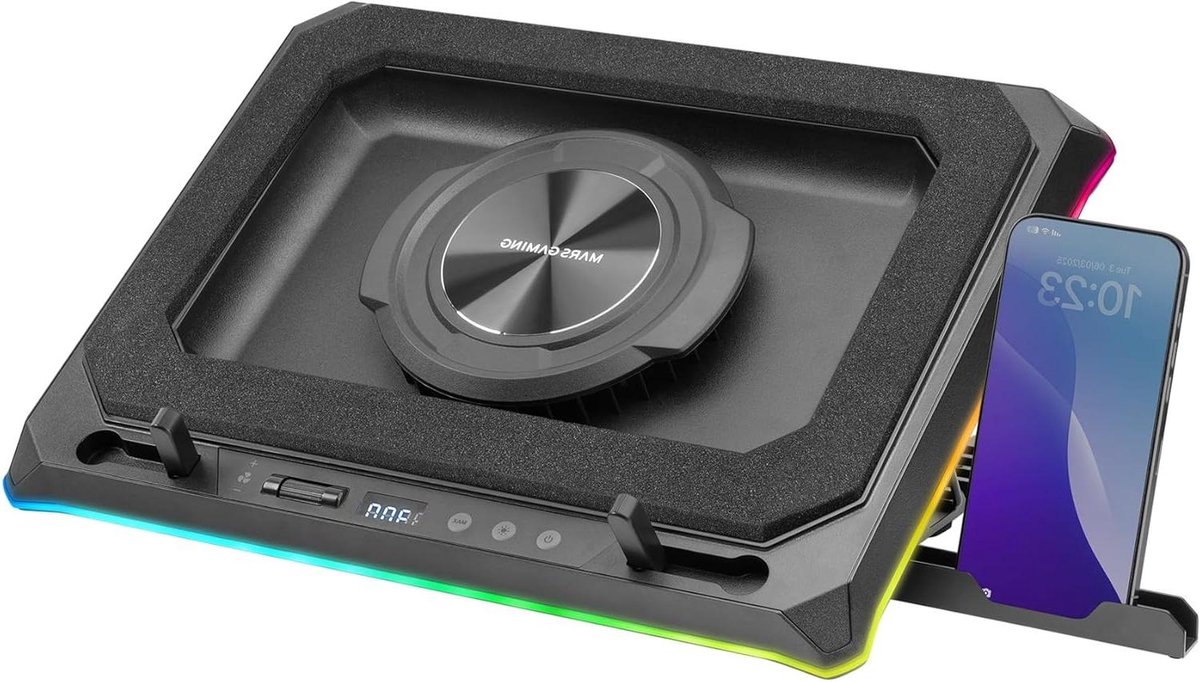 Laptop Koelstandaard - Koelbasis Ventilator - Laptop Koelen - Instelbare Hoogte RGB - Tot 18 inch - Zwart