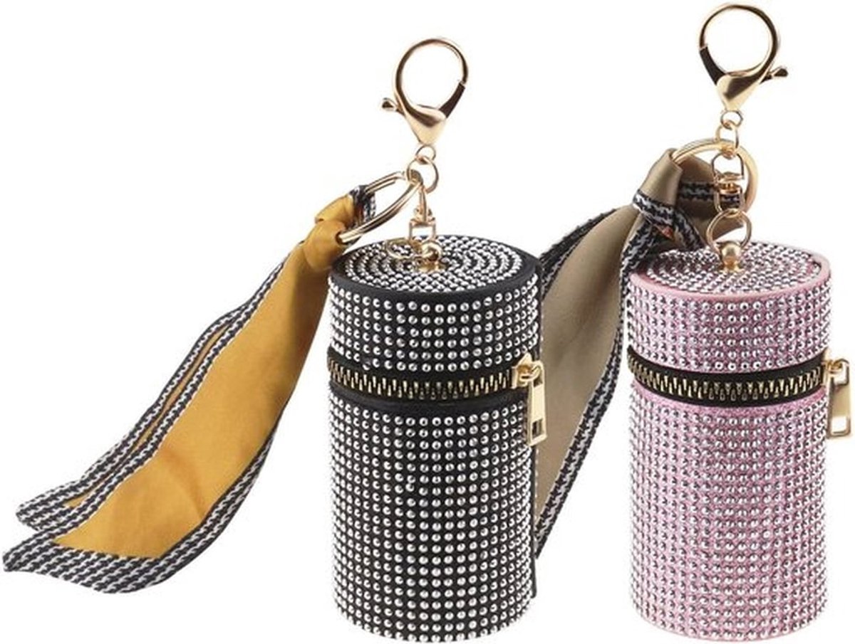 Lippenstift Case 2x - Lederen Organizer - Sleutelhanger - Rits Sluiting - Flexibel/Duurzaam - 9.7×5.5cm