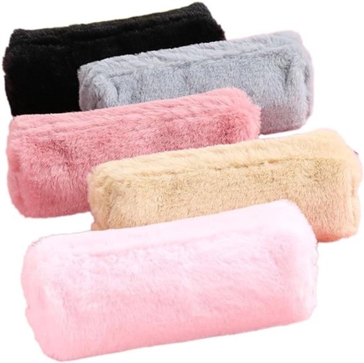 Zachte pluche pennenetui met ritssluiting, schattige organizer voor schrijfwaren, school en cosmetica in diverse kleuren - 5 stuks