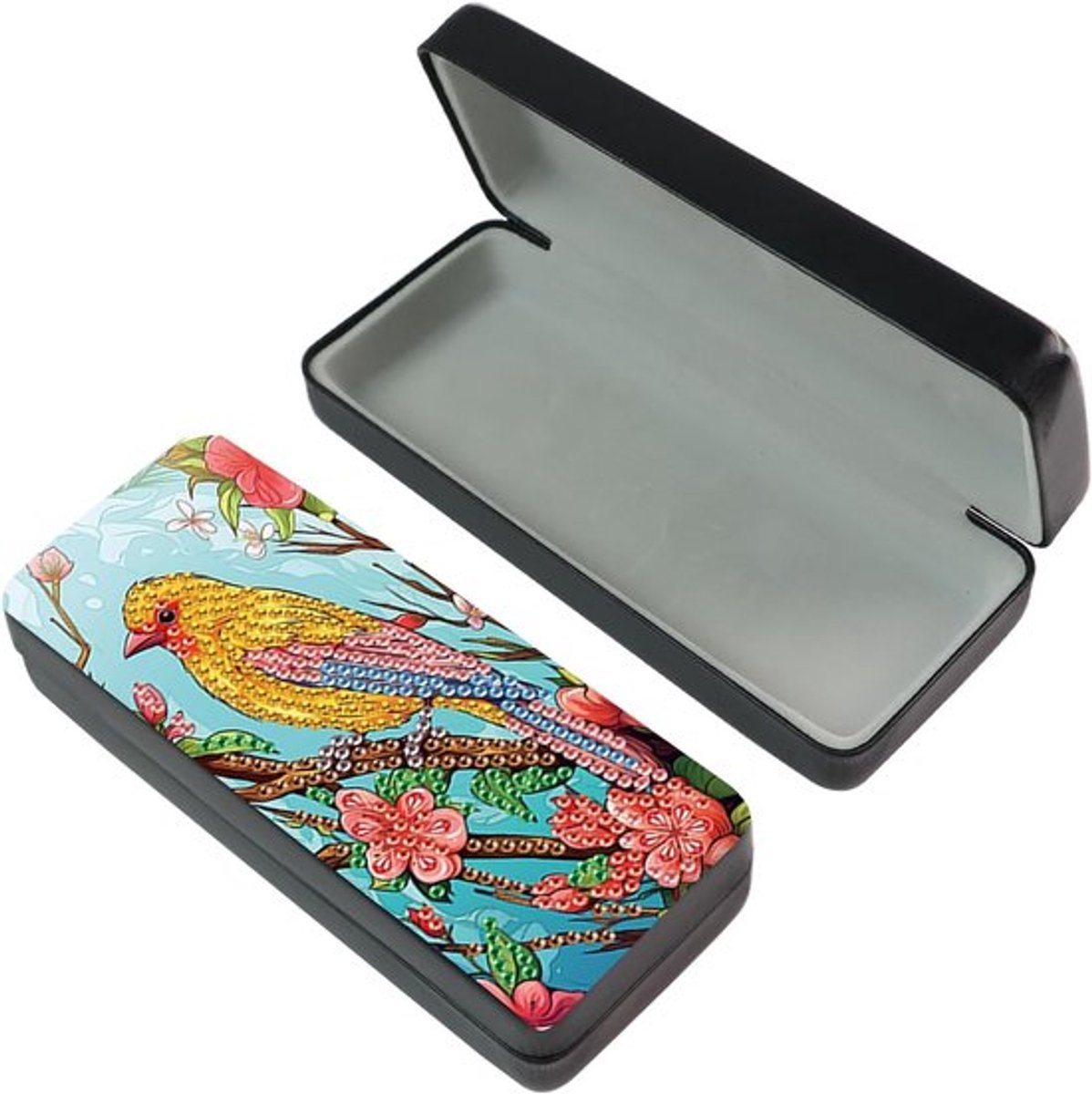 Diamant Schilderij Bril Etui voor Mannen - Organizer voor Zonnebrillen en Brillen - Opbergdoos met Schilderij Motieven van Vogels en Bloemen