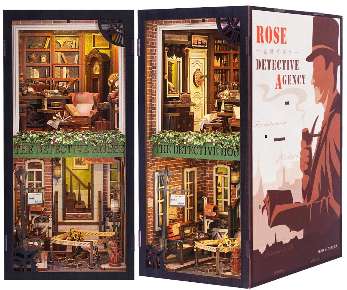 Book Nook Kit - DIY miniatuur poppenhuis boekenhoek voor volwassenen - 3D houten puzzel boekensteun boekenplank insteekdecor met LED-licht - cadeau voor ambachtelijke liefhebbers