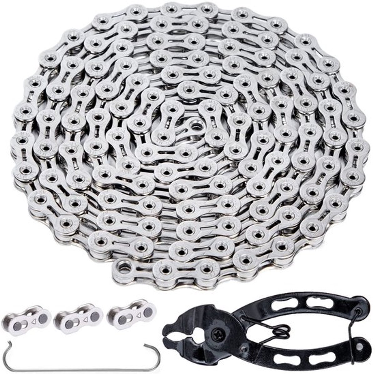 9-voudige fiets ketting 1/2 x 11/128 inch met 116 schakels, kettingslot tang en 3 paar kettingsloten voor optimale prestaties en duurzaamheid
