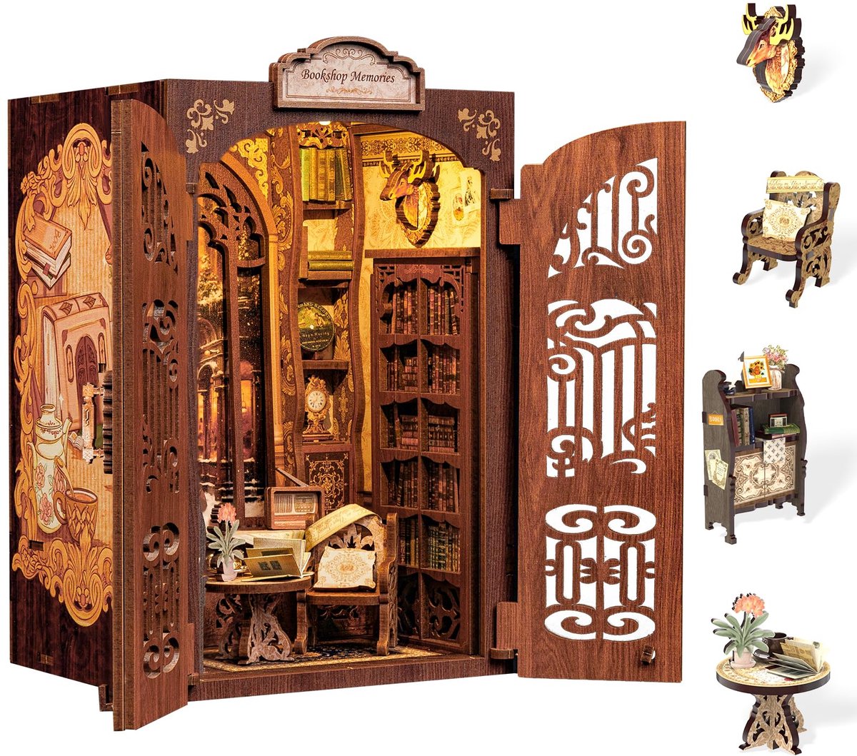 DIY Book Nook Kit - Miniatuurhuis Kits voor volwassenen en tieners - DIY Miniatuur Book Nook-kit met Sensor Led-licht - Cadeaus voor geliefden en familie