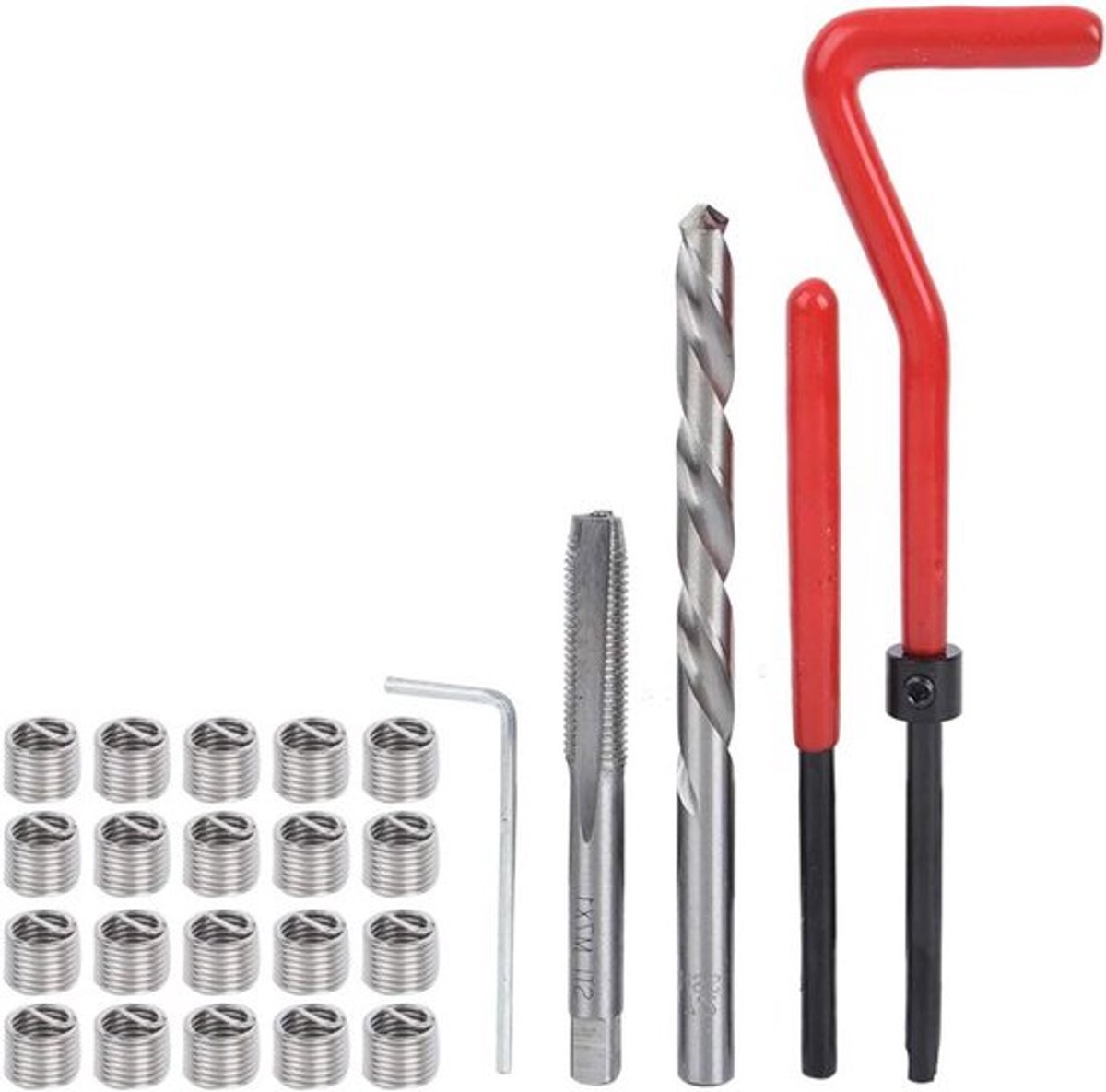 Schroefdraadreparatie 25-delige set met doorzichtige plastic doos voor verwerkingsmachines