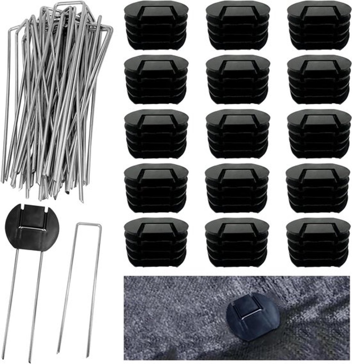 30 Haringen en Sluitringen Set voor Mulchen en Tuin - Verzinkt Staal - Drainage - Onkruiddoek - 15 cm - U-vorm - Zware Toepassingen