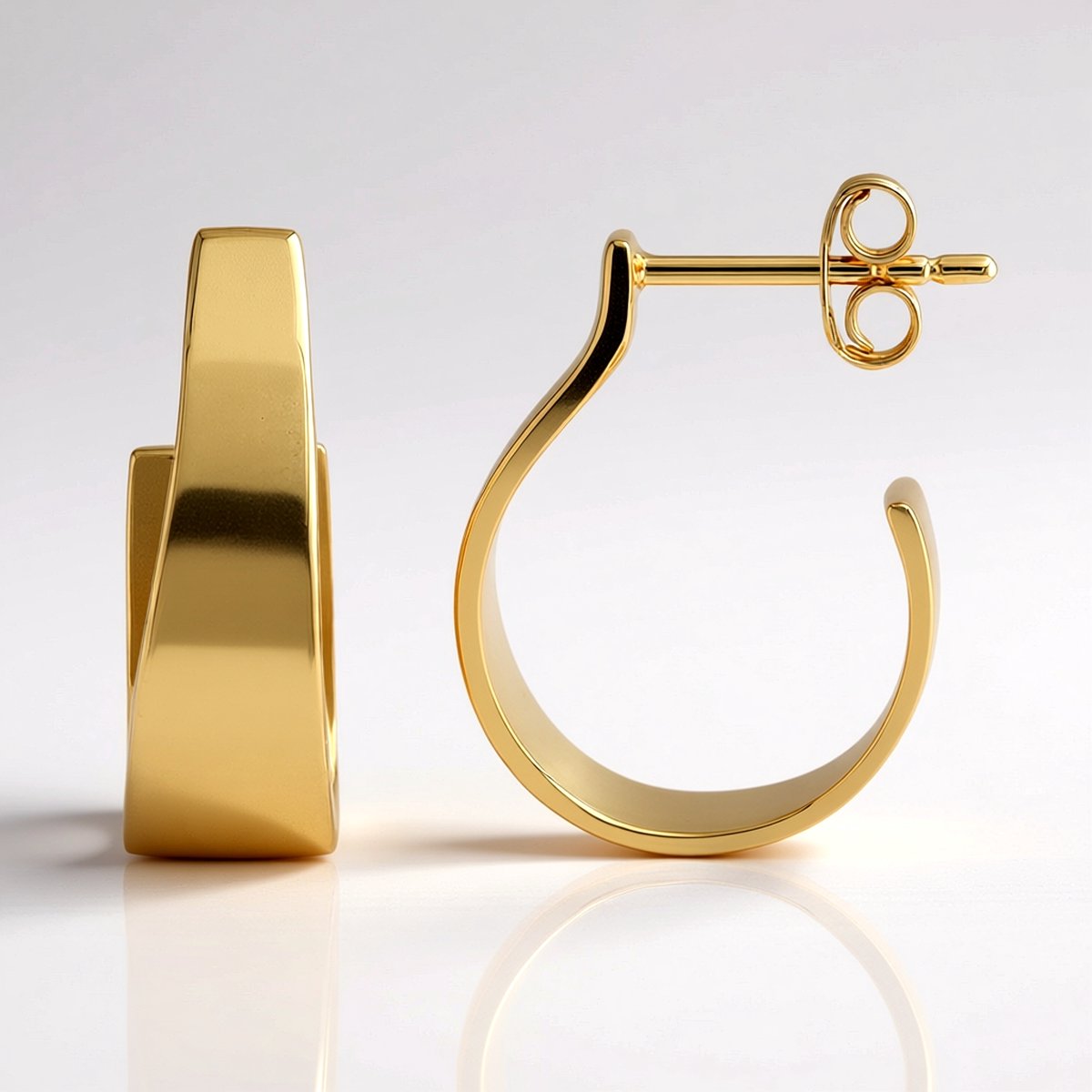 Cavill - Vergulde Zilveren Oorbellen - 925 Sterling Zilver - Geometrische Oorringen - Moderne Elegante Goudkleurige Oorbellen 19 mm