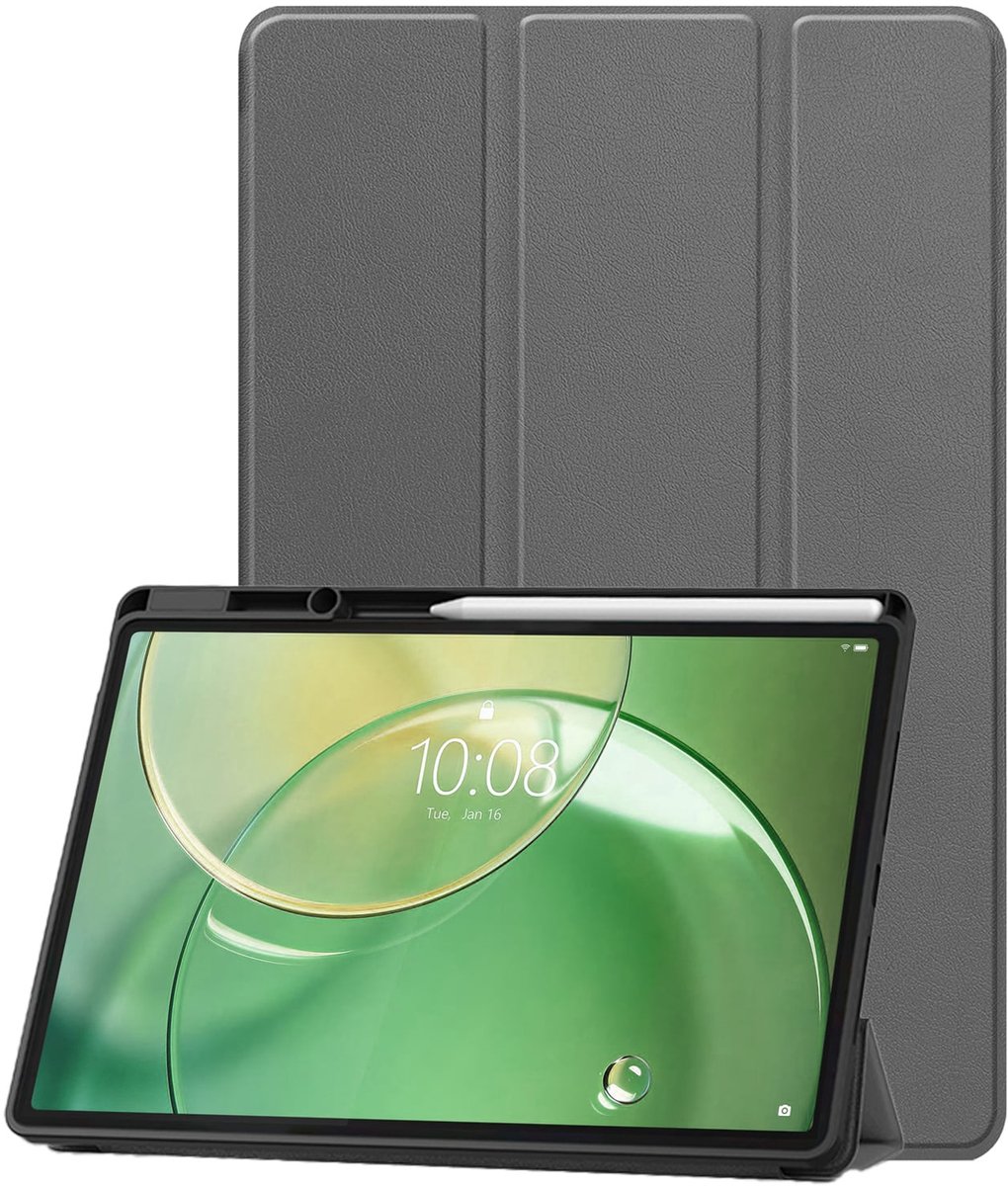 Hoesje Geschikt voor Lenovo Idea Tab Pro Gen 2 - Dun & Stevig - Trifold Bookcase - Hard Cover Case - Met Uitsparing Geschikt voor Lenovo Pen - Hardcover Book - Tablet Hoes - Grijs