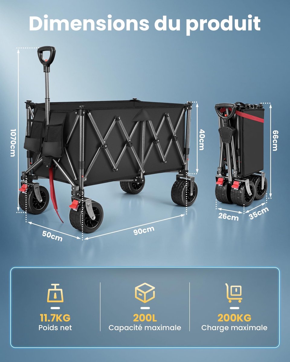 SnelShoppen - Opvouwbare Transportwagen 170L, 150 kg, Boodschappentrolley met Verstelbare Handgreep, Ideaal voor Verhuizingen, Tuin en Camping, Zwart