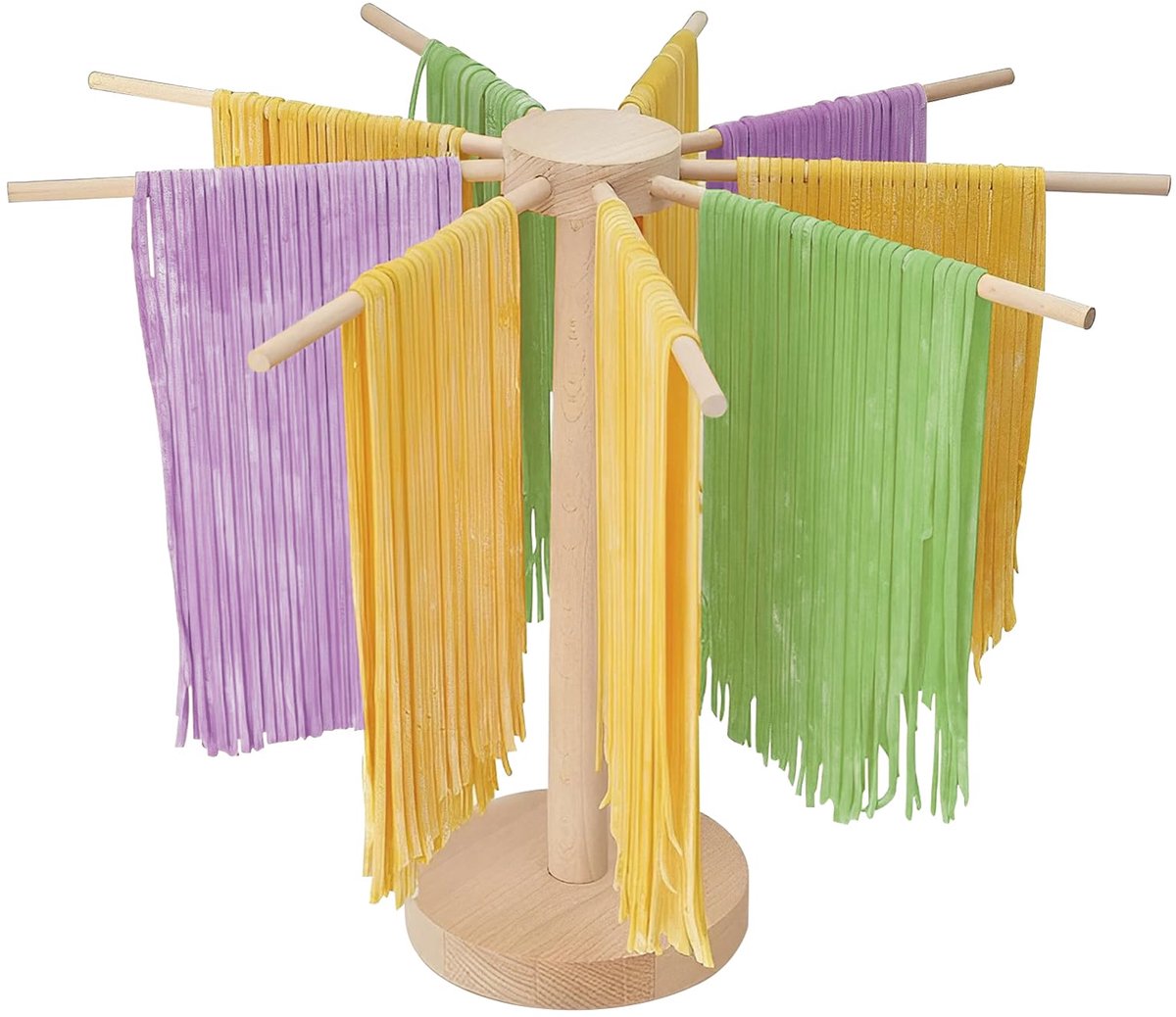 SnelShoppen - WMLBK Pastadroger van Hout, Inklapbaar met 9 Afneembare Armen, Droogrek voor 4,5 kg Pasta en Dradennoedels, Perfect voor Keuken en Feest