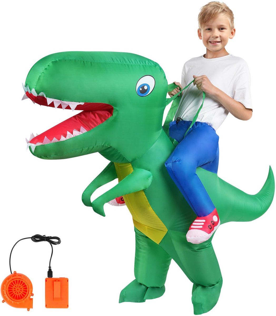 SnelShoppen - Luxe Opblaasbaar Dinosauruskostuum T-Rex voor Volwassenen en Kinderen, Grappige Berijdbare Groene Dinosaurus voor Feest, Verkleedpartije
