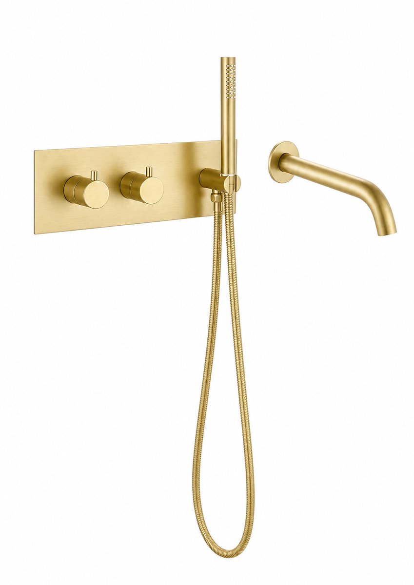 Luxelvia Inbouw Badkraan Goud – Thermostatische Inbouwkraan Messing met Keramische Schijven