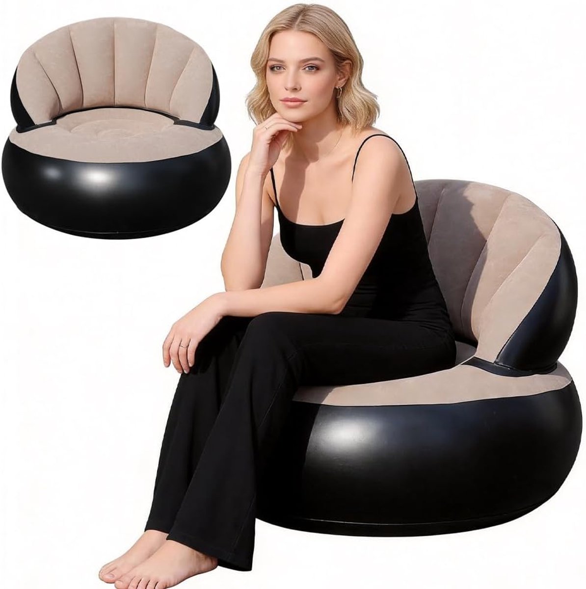 SnelShoppen - CEWROM 2-in-1 Opblaasbare Bank Grijs, Waterdicht, Draagbare Stoel met Pomp, Ideaal voor Woonkamer, Outdoor, Camping, Strand en Reizen