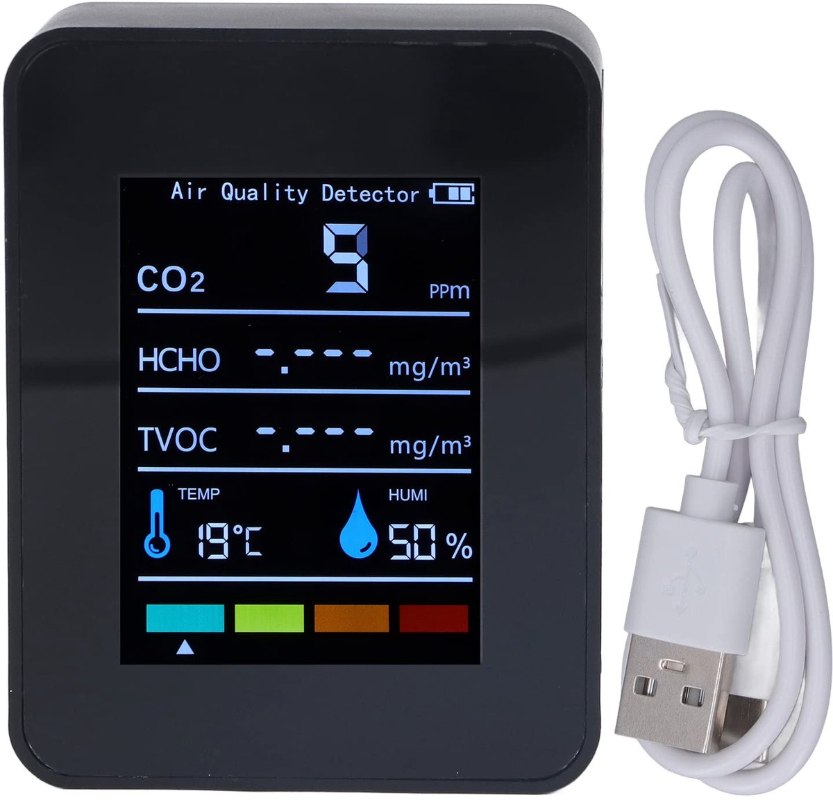 SnelShoppen - Zwarte Luchtkwaliteitsmonitor Kooldioxidedetector - CO2-meter voor Binnen - Digitale TVOC HCHO-monitor voor Thuiskantoor en Gezond Wonen