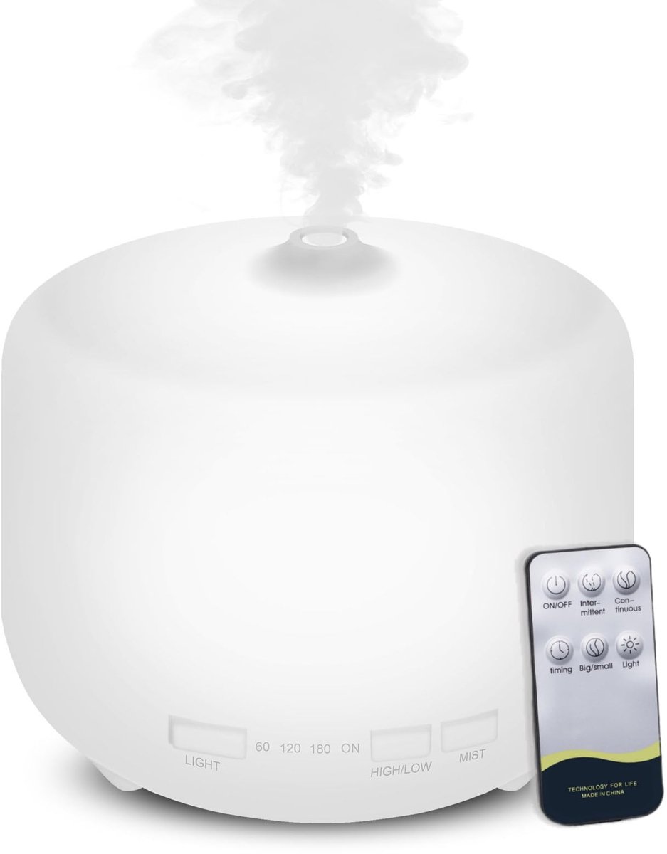 SnelShoppen - Austepax Aromadiffuser voor Etherische Oliën, Ultrasone Luchtbevochtiger, 500ml, Afstandsbediening, 8 Kleuren LED Licht, Ideaal voor Sla